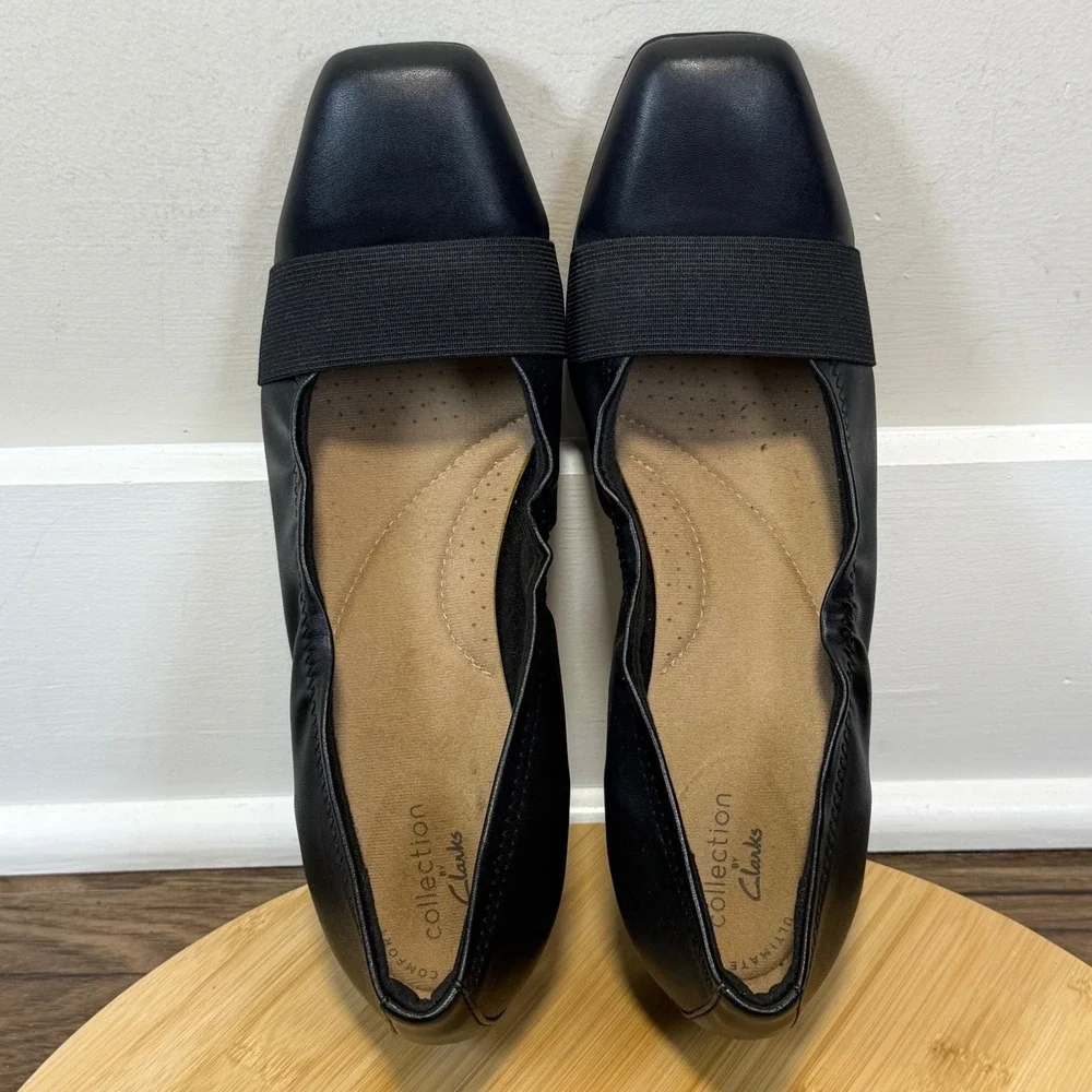 Clarks Collection Ballet Flats Womens 8.5 Black Square Toe Timeless Quiet Luxury
